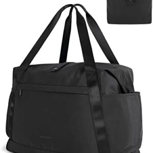 BAGSMART Foldable Travel Duffle Bag, 30.6L Large Carry On Tote Bag Gym Sports Bag for Women, Weekender Overnight Bag for Travel Essentials & Daily Necessities(Black)