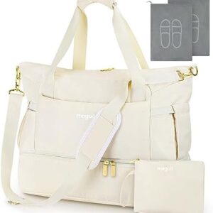 Travel Duffle Bag for Women, Weekender Bag, Gym Bag with Wet Pocket and Shoe Compartment for Overnight, Air Travel Carry on (Beige)