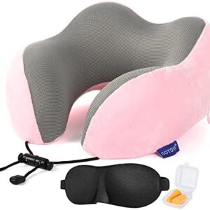 GOTDYA Travel Pillow,Travel Neck Pillows for Sleeping,100% Pure Memory Foam Soft Comfort & Support Pillow for Airplane/Car/Office&Home Rest Use-Pink