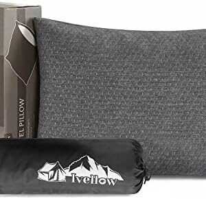 Ivellow Compact Firm Supportive Compressible Pillow, Shredded Memory Foam for Travel, Sleeping, Camping, Adults Kids Outdoor Backpacking Hiking Essential Gear