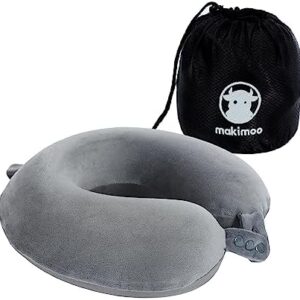 Travel Neck Pillow, Top Memory Foam Pillow for Head Support, Ideal for Airplanes, Cars, and Home Recliners, Adjustable and Soft (Grey)