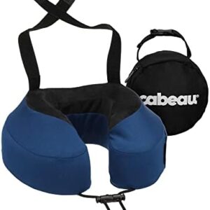 Cabeau Evolution S3 Travel Neck Pillow Memory Foam Neck Support, Adjustable Clasp, and Seat Strap Attachment - Comfort On-The-Go with Carrying Case for Airplane, Train, and Car (Indigo Blue)