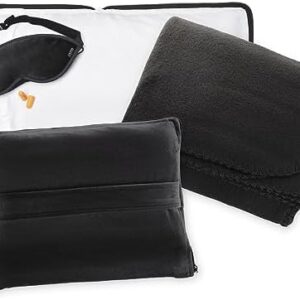 Lewis N. Clark Ultimate Comfort Set + Portable Travel Kit for Airplane, Includes Inflatable Pillow + Zippered Carrying Case, Cozy Fleece Blanket, Eye Mask for Sleeping & Foam Ear Plugs, Black
