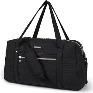 BAGSMART Travel Duffle Bag 31L Quilted Weekender Overnight Bag for Women with Laptop Compartment, Large Carry On Airport Bag with Wet Pocket & Shoe Bag for Travel, Business Trips, Sports(Black)