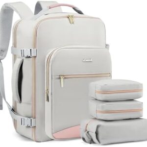 LOVEVOOK Carry on Travel Backpack, 40L, Waterproof Large TSA 17inch Laptop Luggage Daypack as Personal Item Flight Approved, Business Weekender Overnight with 3 Packing Cubes, Grey