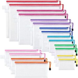 JARLINK 18 Pack 8 Sizes Mesh Pouch, 9 Colors, Waterproof Zipper File Bags Document Multipurpose Travel Bags for Office Supplies Cosmetics Travel Accessories